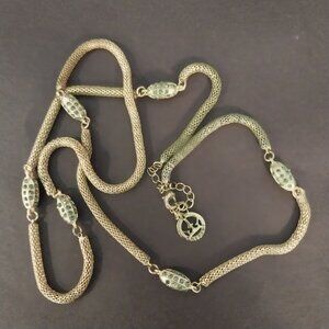 Crown Trifari Green Glass Rhinestones in Gold Tone Mesh Chain Necklace
